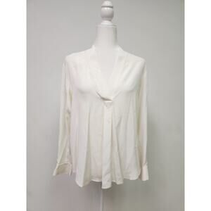 diane von furstenberg women's 100% silk long sleeves white blouse Tunic Size S